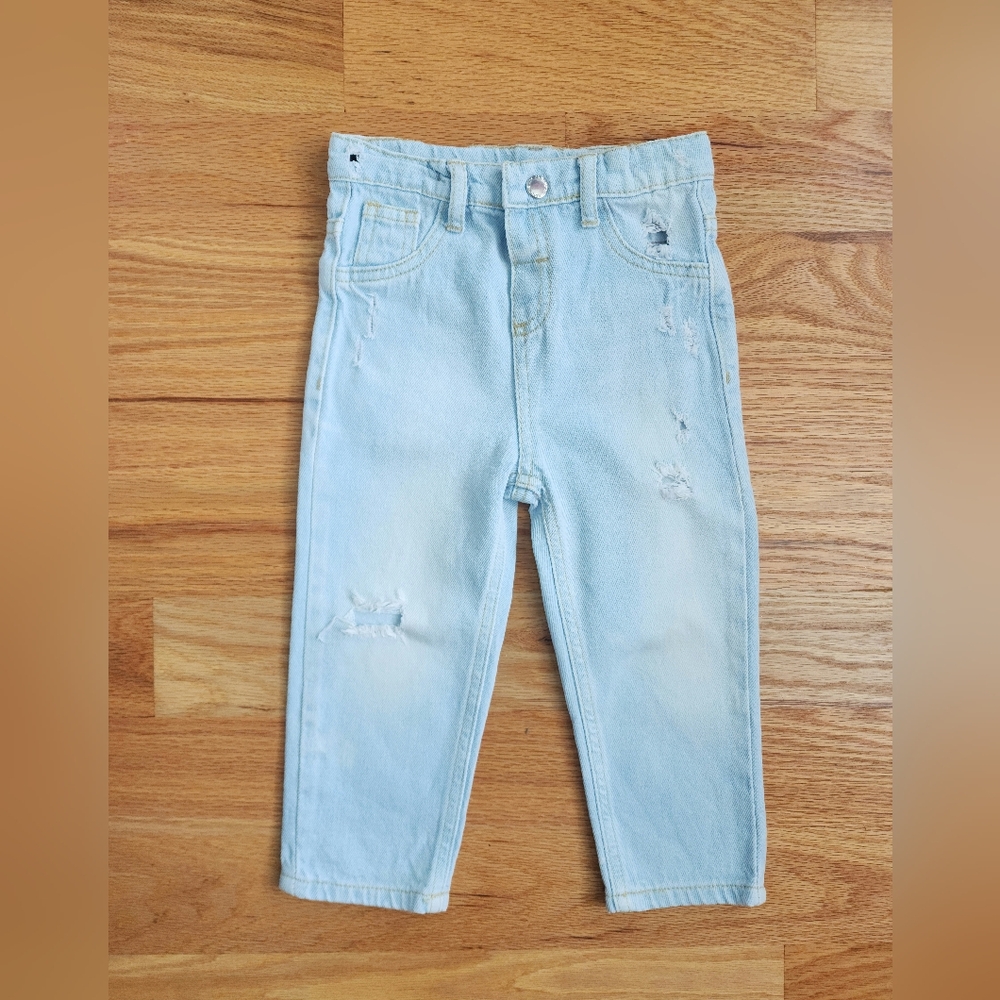 Blue Distressed Straight Leg Jeans
